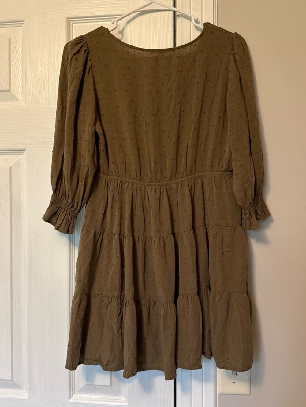 Women's olive green Button-Front Tiered Dress - Picture 2 of 2